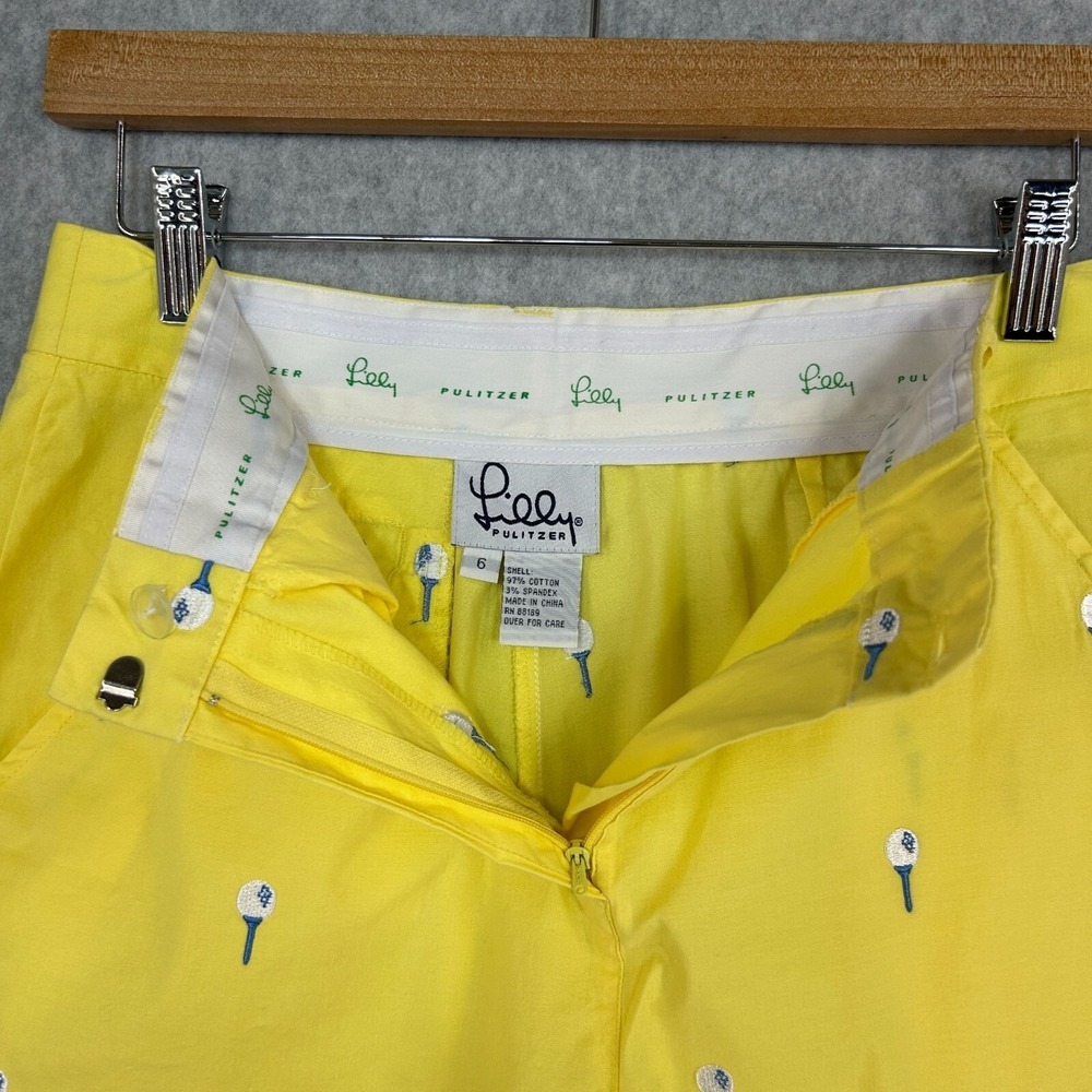 Lilly Pulitzer Golf Tee Embroidered Yellow Shorts Vintage 90s Prep Womens Sz 6 - Picture 3 of 11